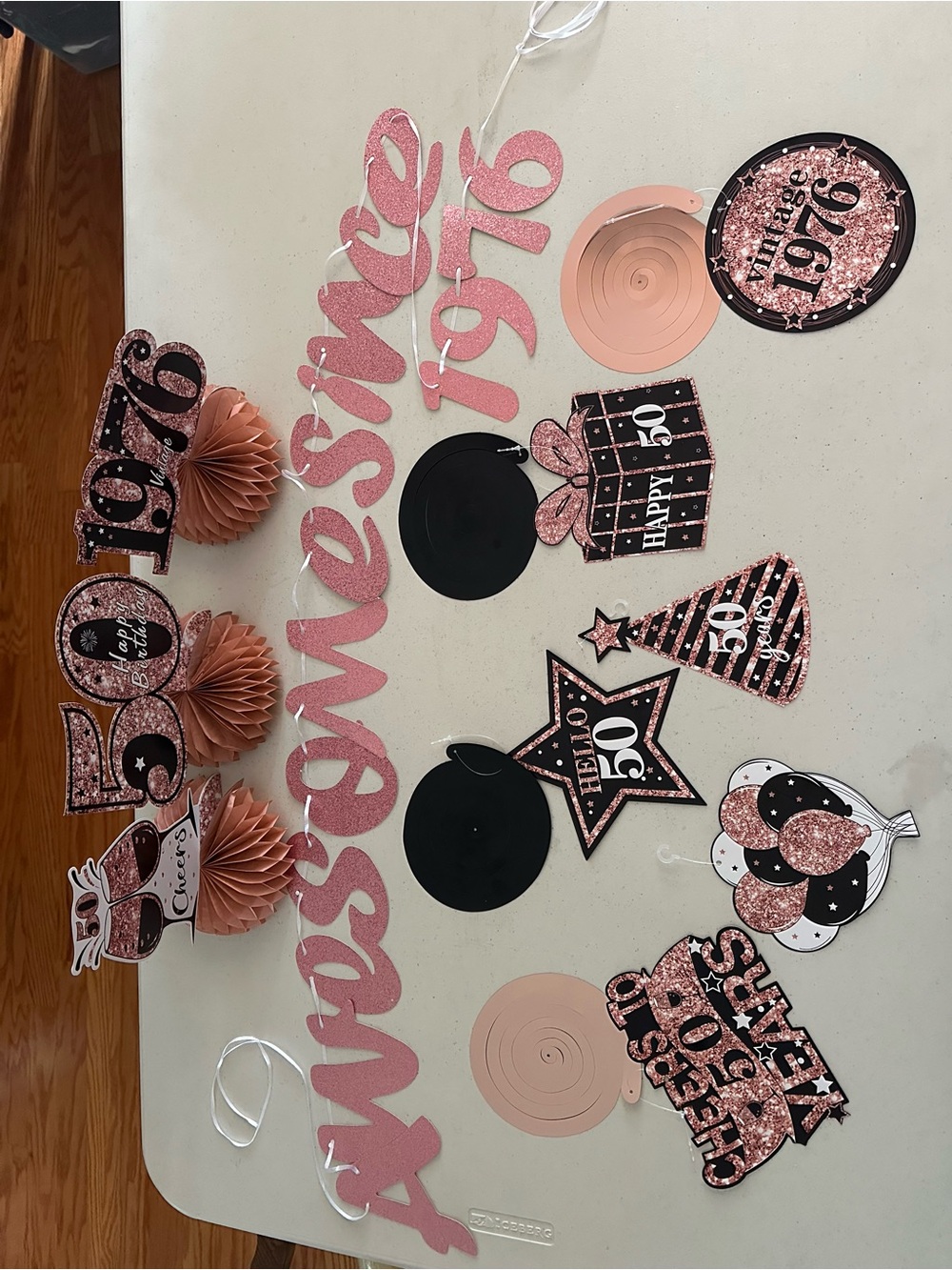 Rose Gold "Awesome Since 1976" 50th Birthday Hanging Party Decorations